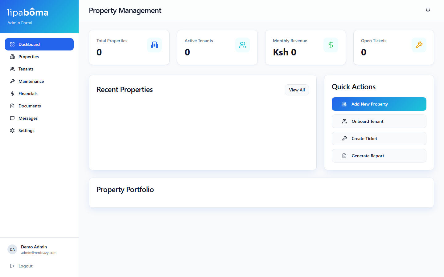 Lipaboma admin dashboard showing M-Pesa payments and tenant management